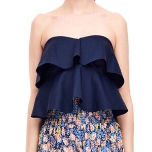 Rebecca Taylor Navy Sleeveless Ruffle Top